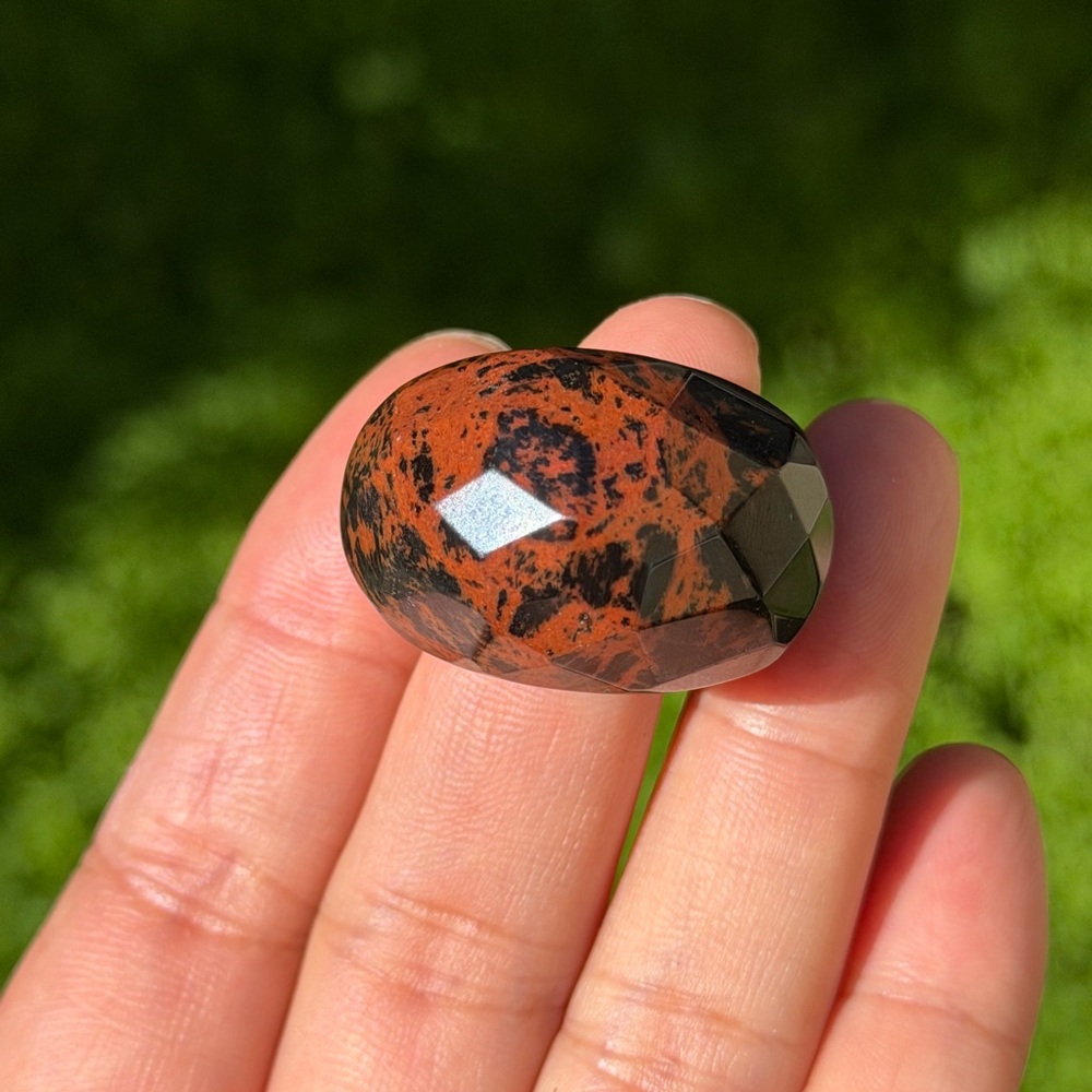 Size 8 faceted mahogany obsidian statement ring 0979